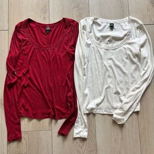 Red and White Long Sleeve Tops